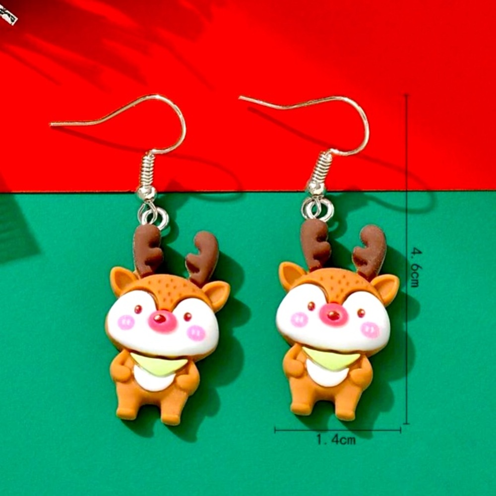 Baby Rudolph🎅🏼🎄🎁✨Christmas Glee Dangle Drop Earr Earrings - Picture 3 of 5